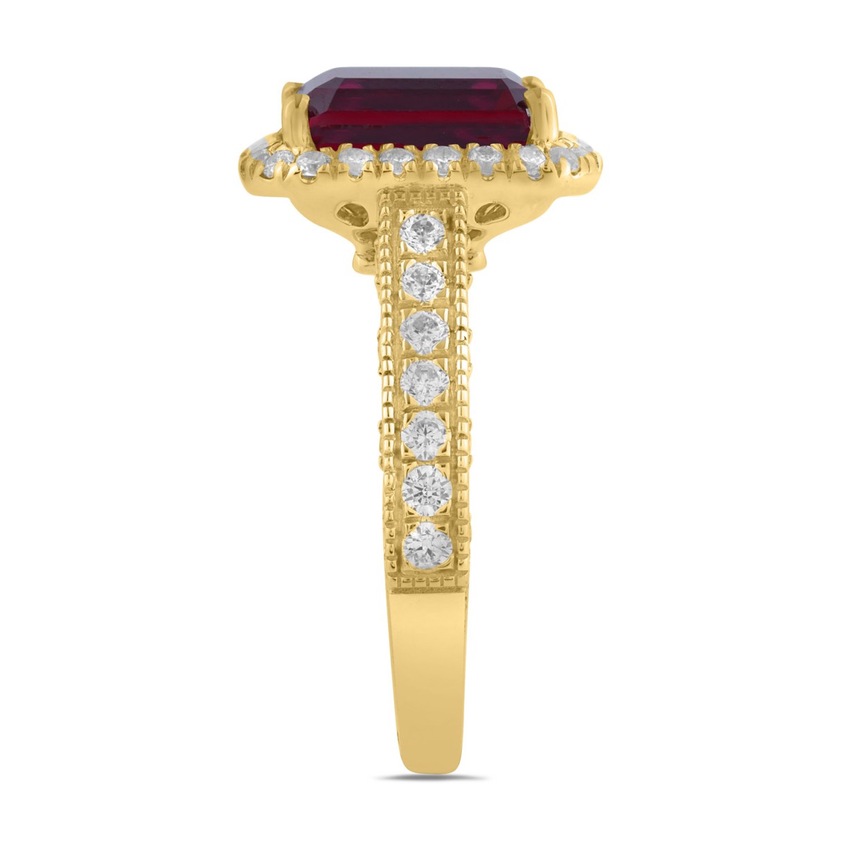 14K YELLOW GOLD 5 3/4CT ROUND/EMERALD/BAGUETTE DIAMOND LADIES RING (CENTER STONE EMERALD RUBY DIAMOND 5CT)