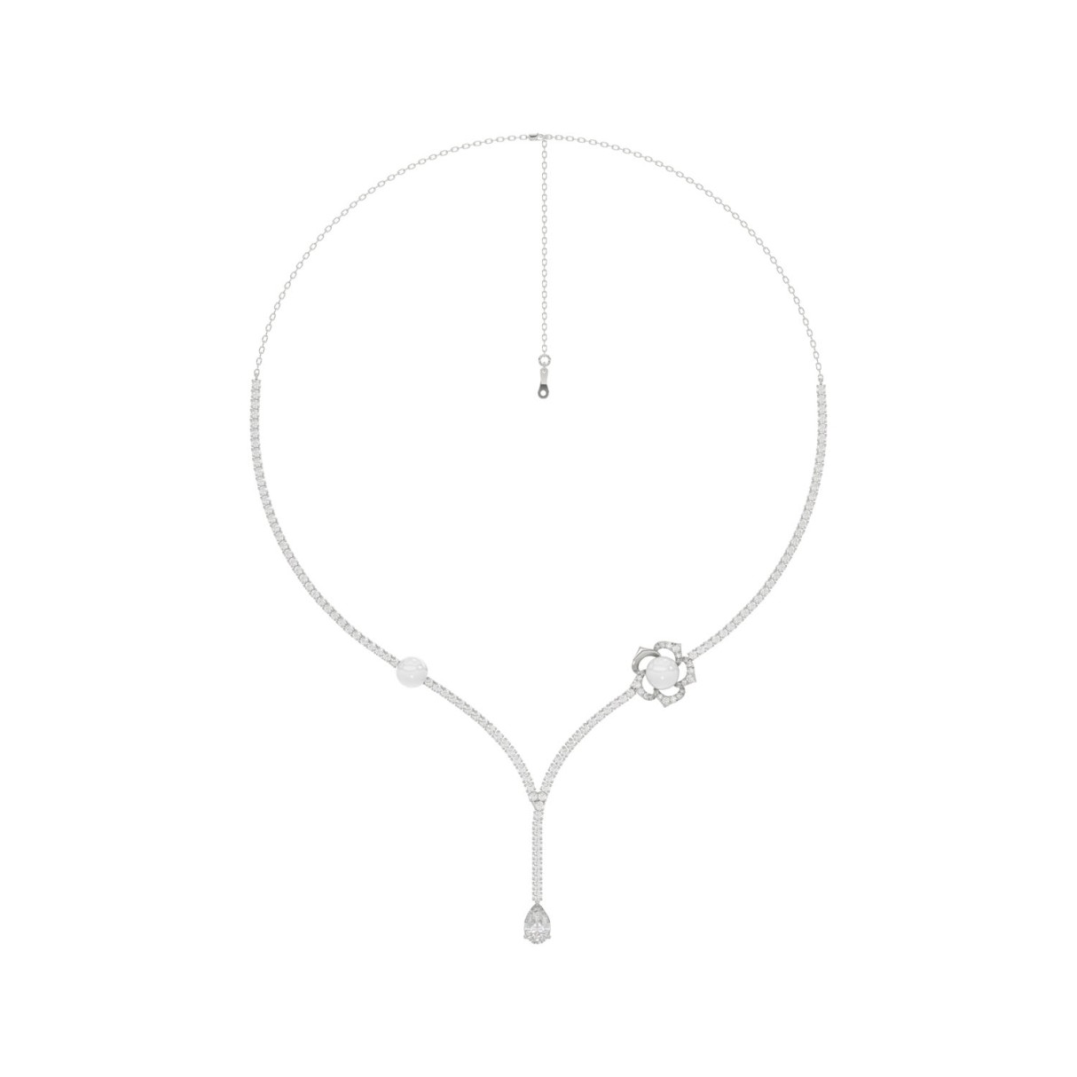 10K WHITE GOLD 4.00CT ROUND/PEARL/PEAR DIAMOND LAD...