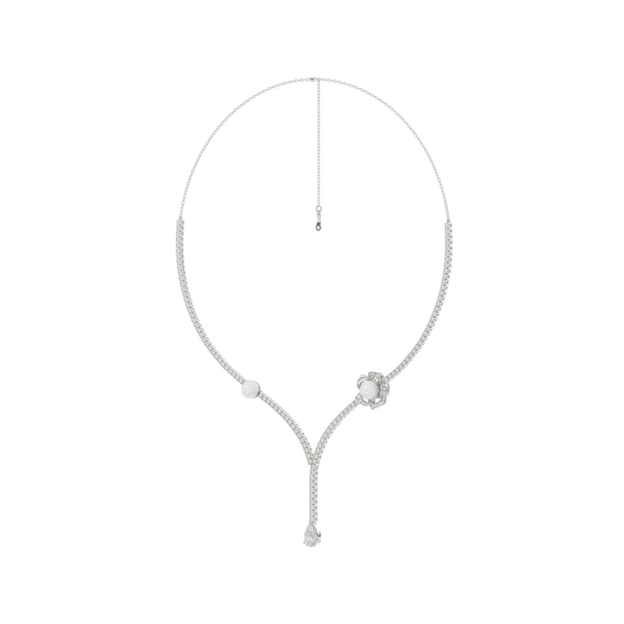 10K WHITE GOLD 4.00CT ROUND/PEARL/PEAR DIAMOND LADIES NECKLACE