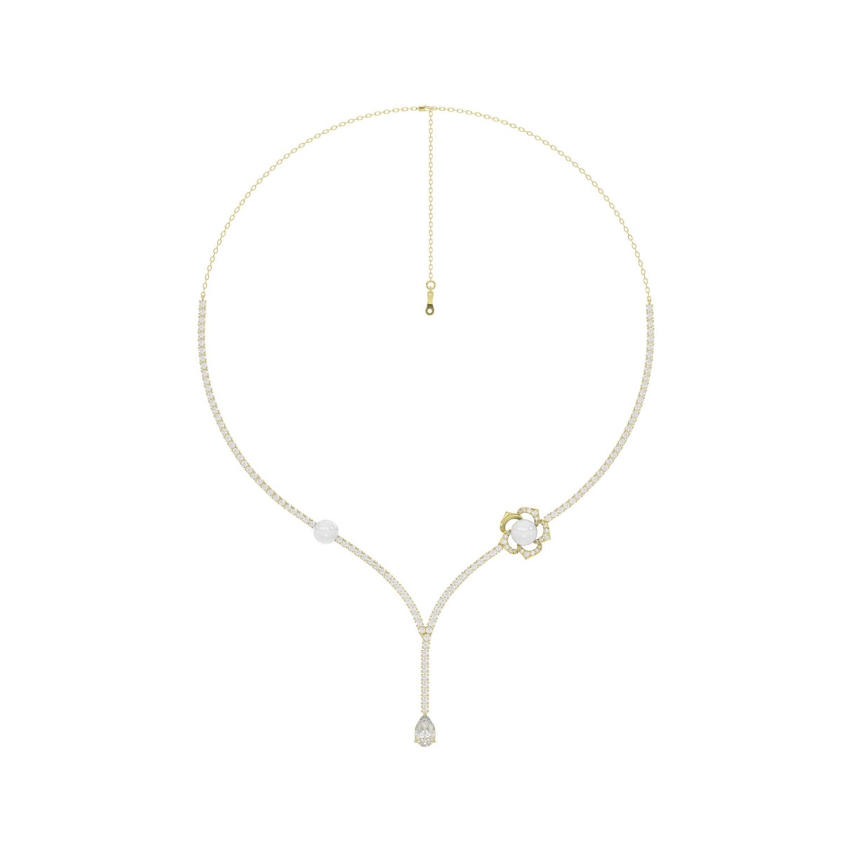 10K YELLOW GOLD 4.00CT ROUND/PEARL/PEAR DIAMOND LADIES NECKLACE