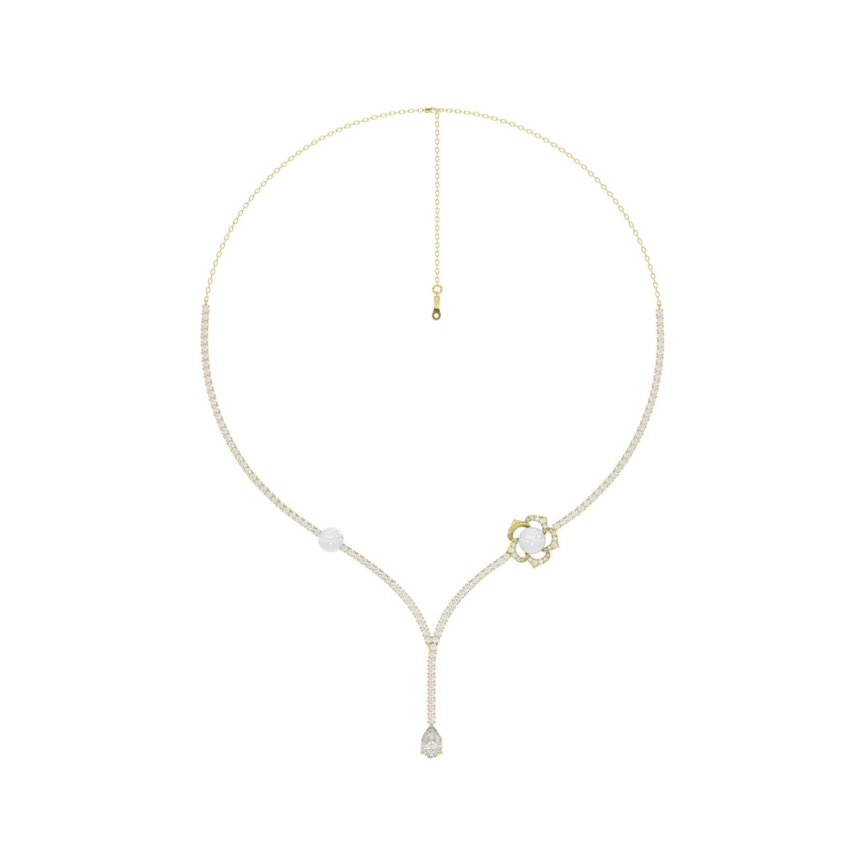 14K YELLOW GOLD 4.00CT ROUND/PEARL/PEAR DIAMOND LA...