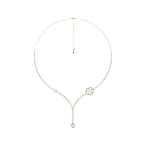 14K YELLOW GOLD 4.00CT ROUND/PEARL/PEAR DIAMOND LADIES NECKLACE