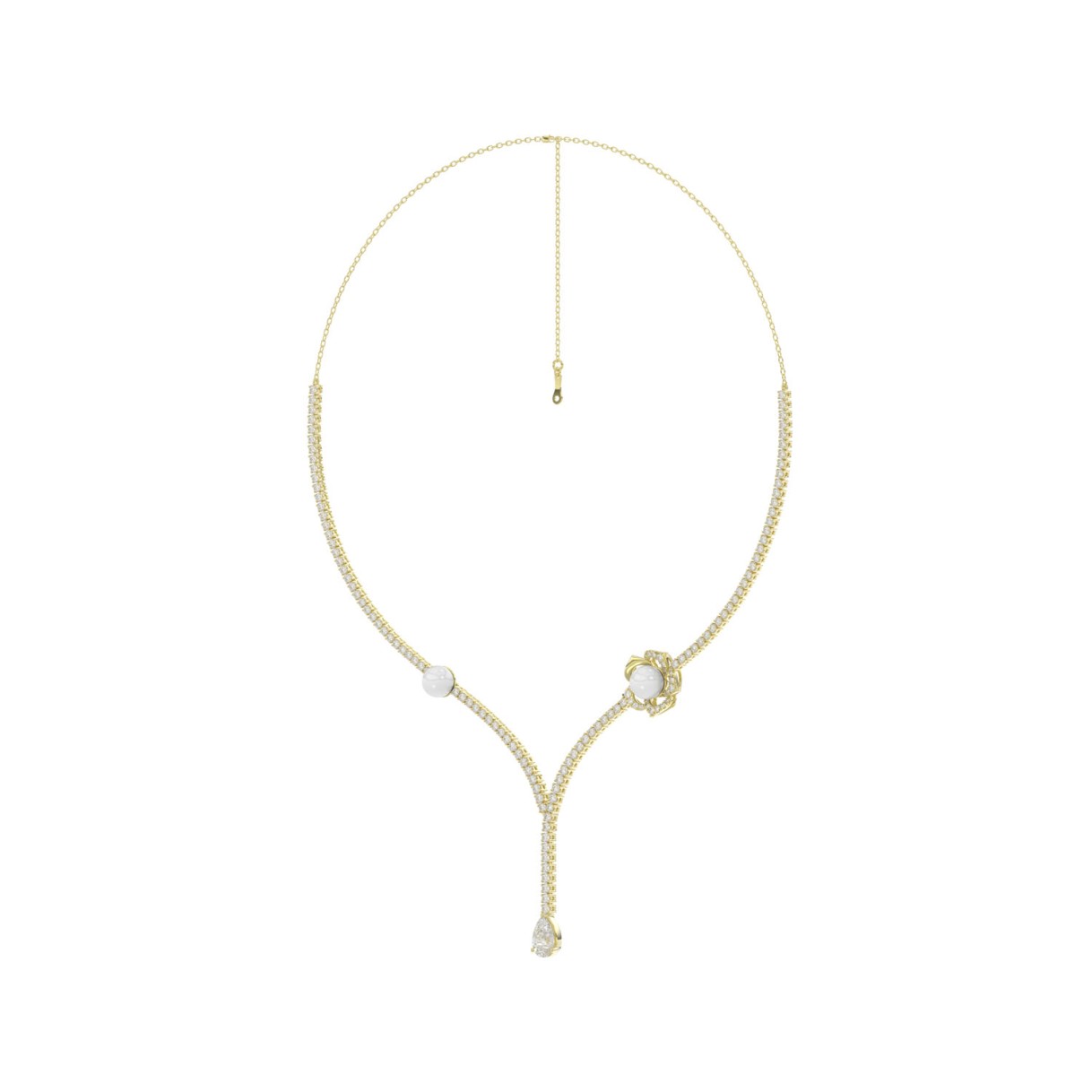 14K YELLOW GOLD 4.00CT ROUND/PEARL/PEAR DIAMOND LADIES NECKLACE