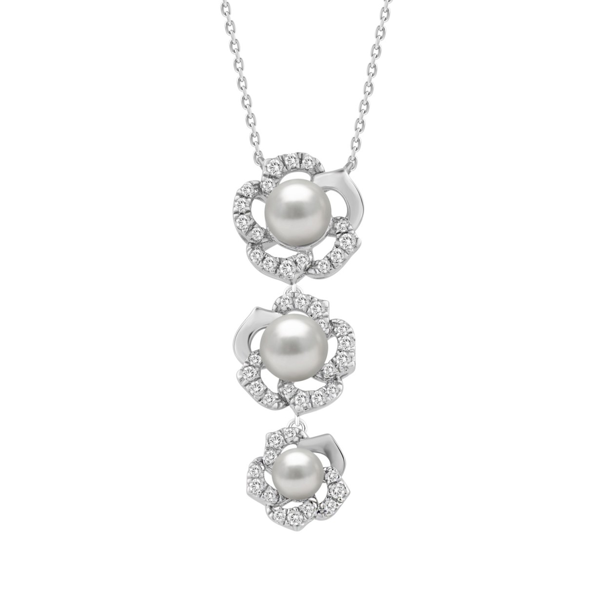 14K WHITE GOLD 1/3CT ROUND/PEARL DIAMOND LADIES PE...