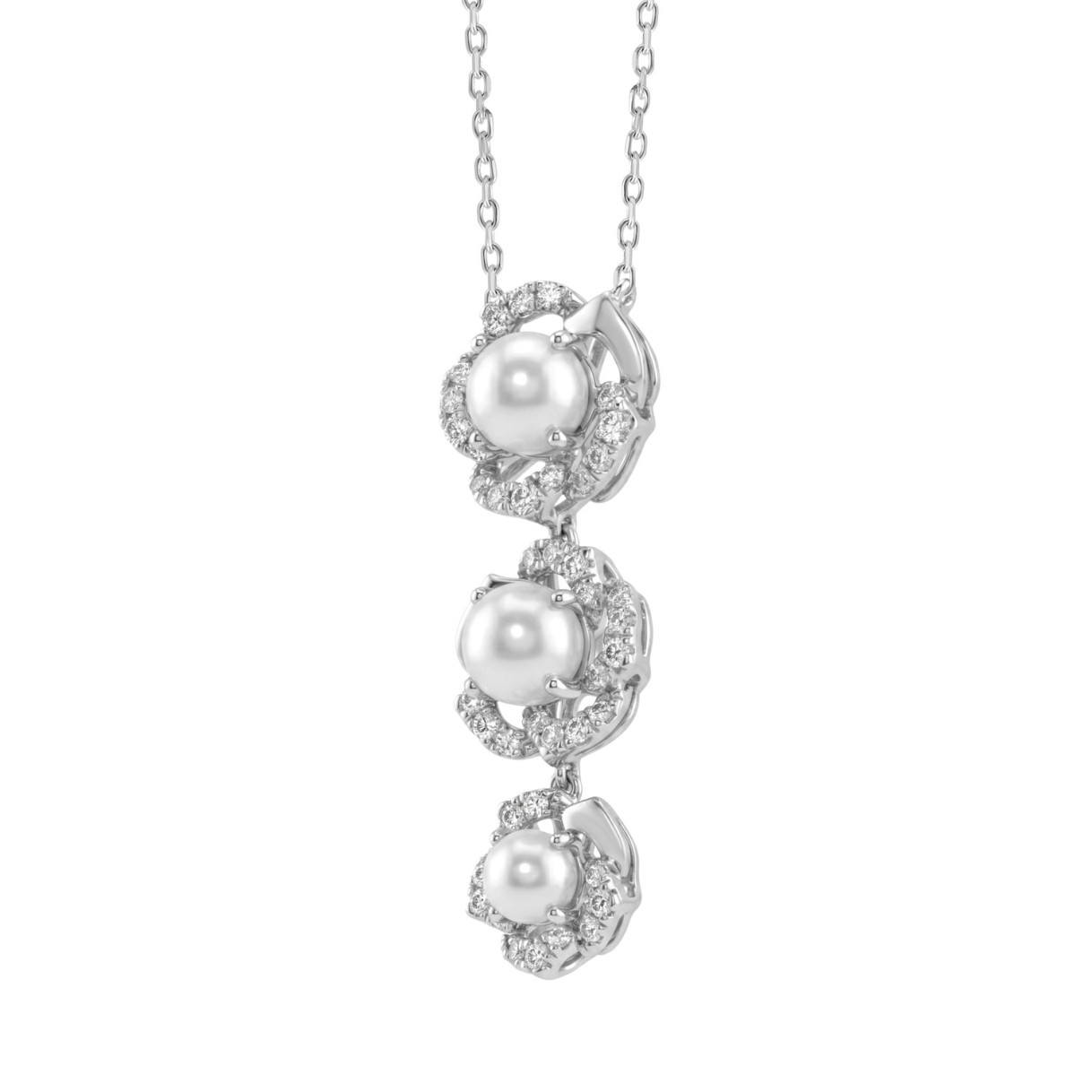 14K WHITE GOLD 1/3CT ROUND/PEARL DIAMOND LADIES PENDANT WITH CHAIN