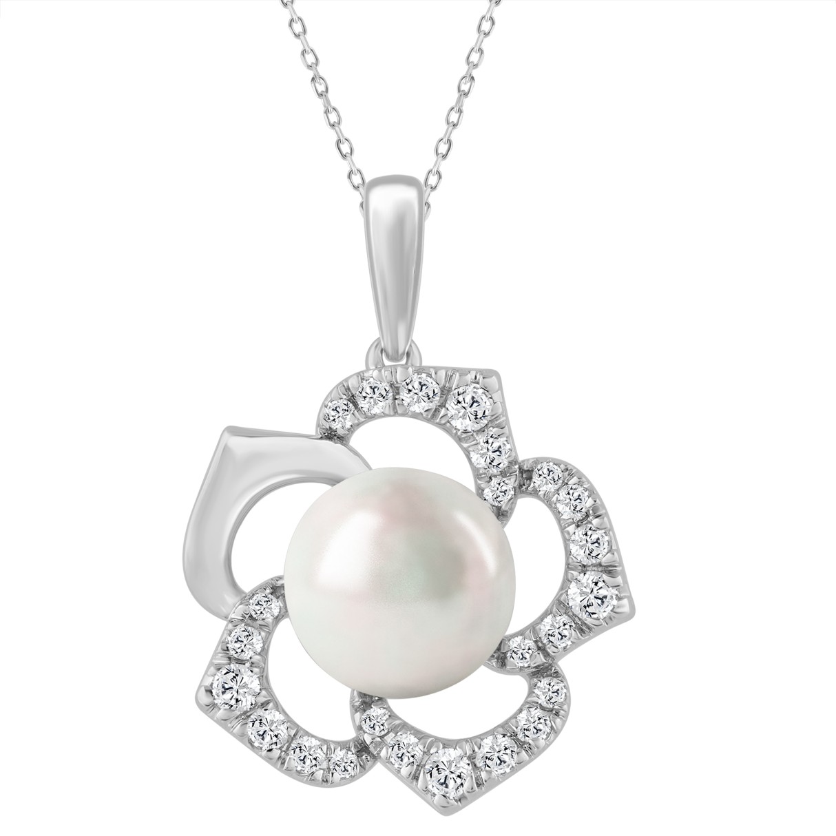 14K WHITE GOLD 1/4CT ROUND/PEARL DIAMOND LADIES PE...