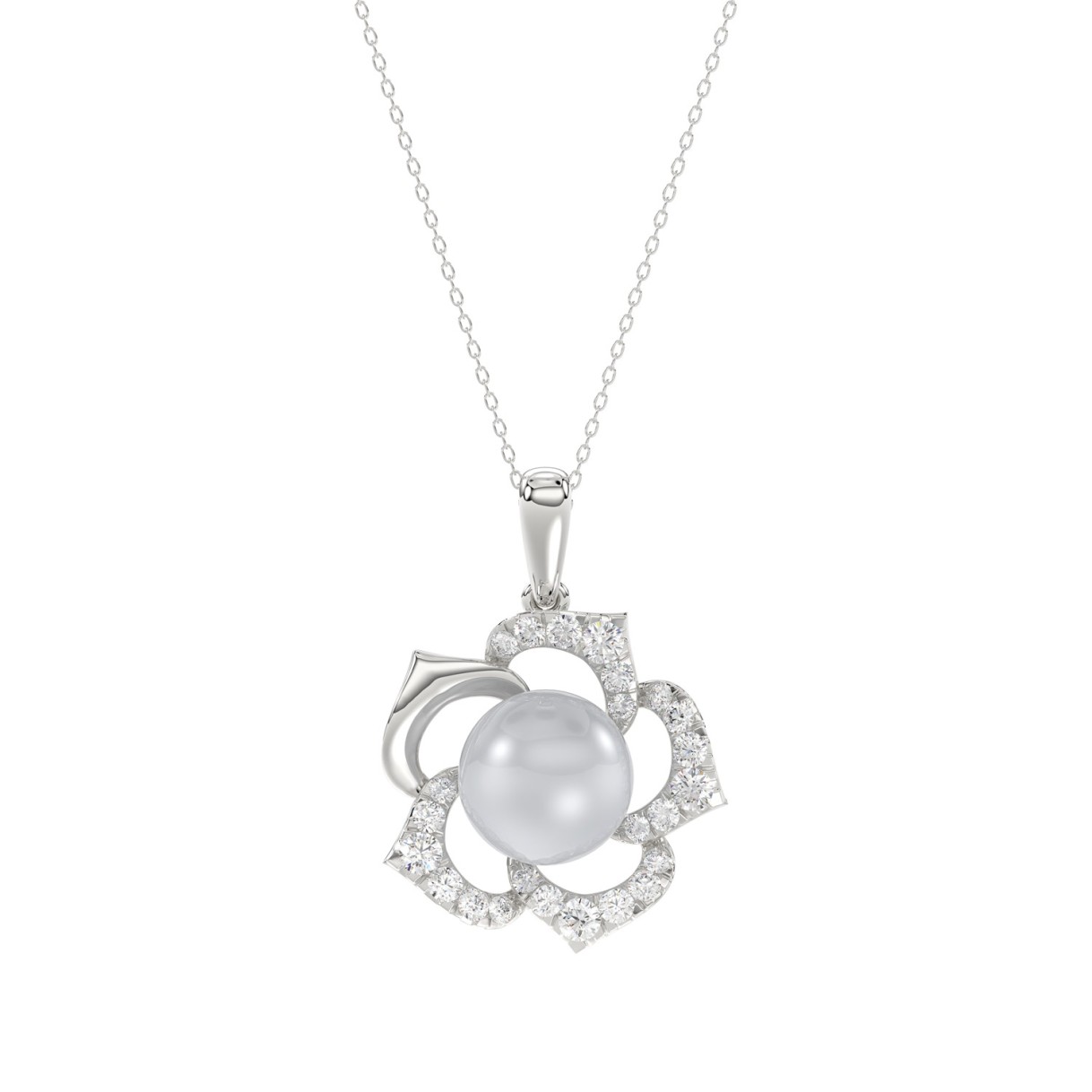14K WHITE GOLD 1/4CT ROUND/PEARL DIAMOND LADIES PE...