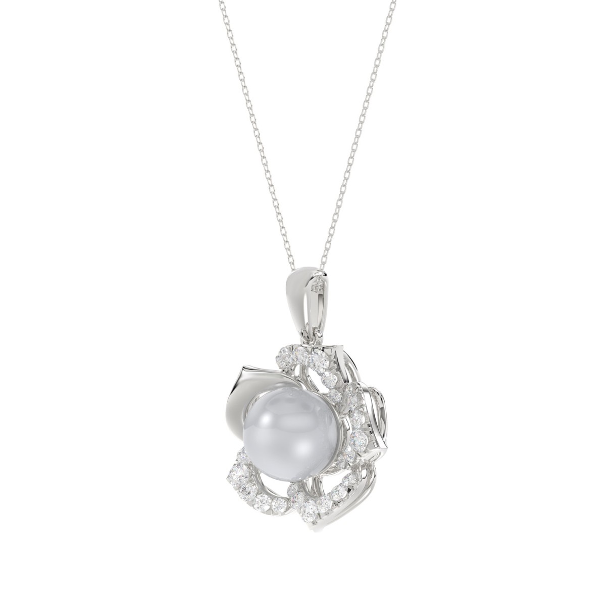 14K WHITE GOLD 1/4CT ROUND/PEARL DIAMOND LADIES PENDANT WITH CHAIN