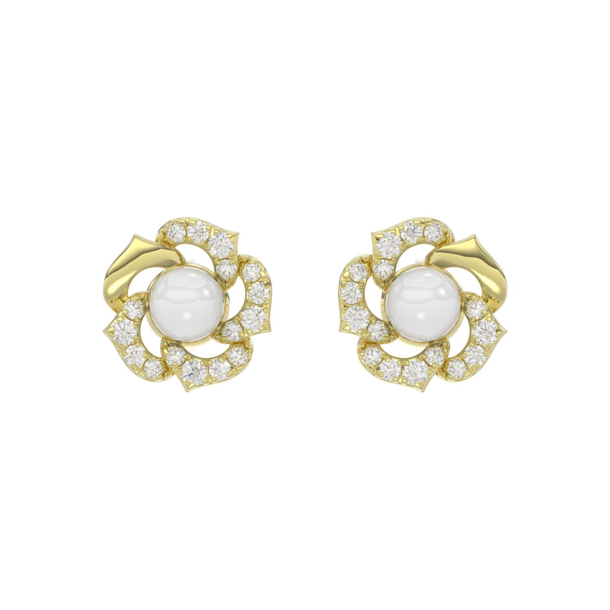 14K YELLOW GOLD 1/4CT ROUND/PEARL DIAMOND LADIES EARRINGS