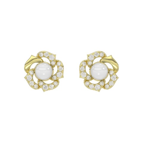 14K YELLOW GOLD 1/4CT ROUND/PEARL DIAMOND LADIES EARRINGS