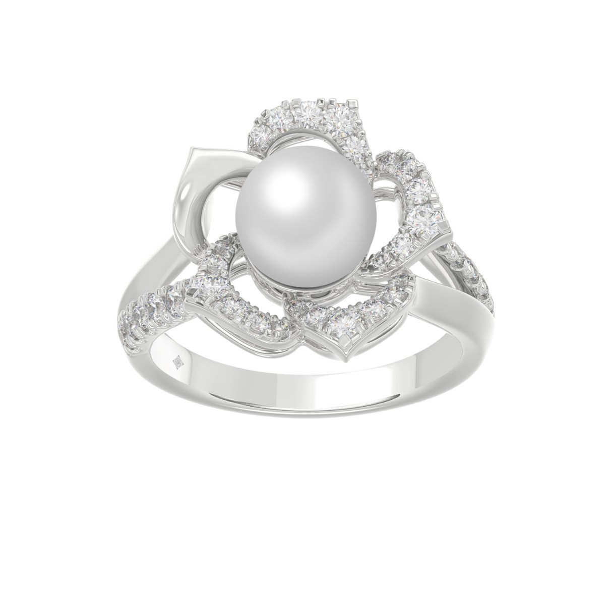 14K WHITE GOLD 1/2CT ROUND/PEARL DIAMOND LADIES RI...