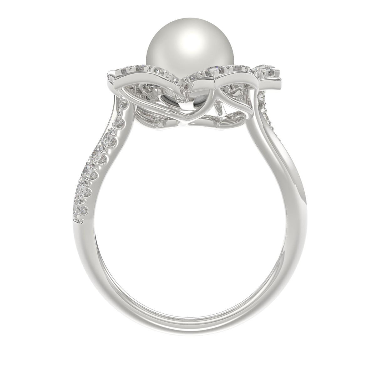 14K WHITE GOLD 1/2CT ROUND/PEARL DIAMOND LADIES RING