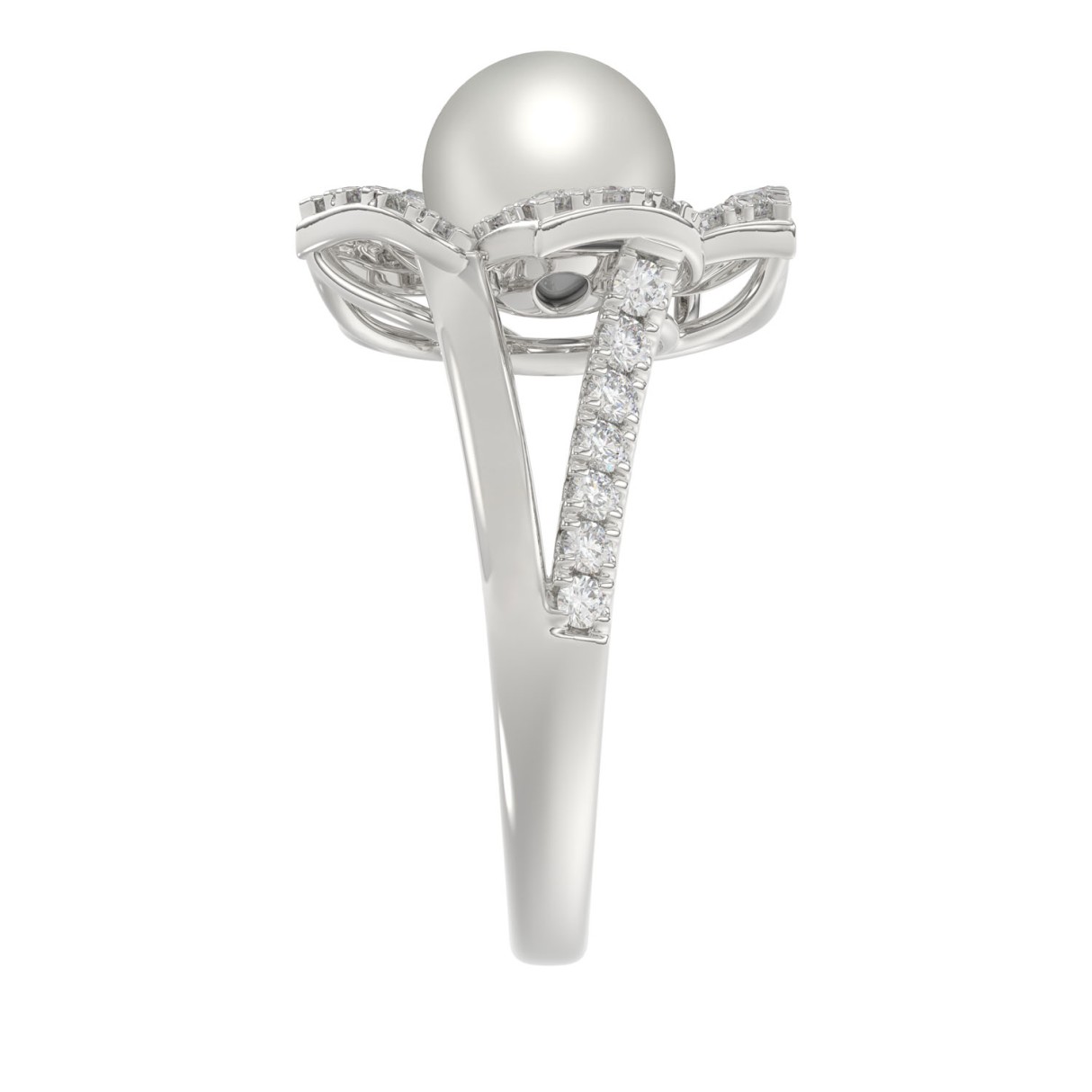 14K WHITE GOLD 1/2CT ROUND/PEARL DIAMOND LADIES RING