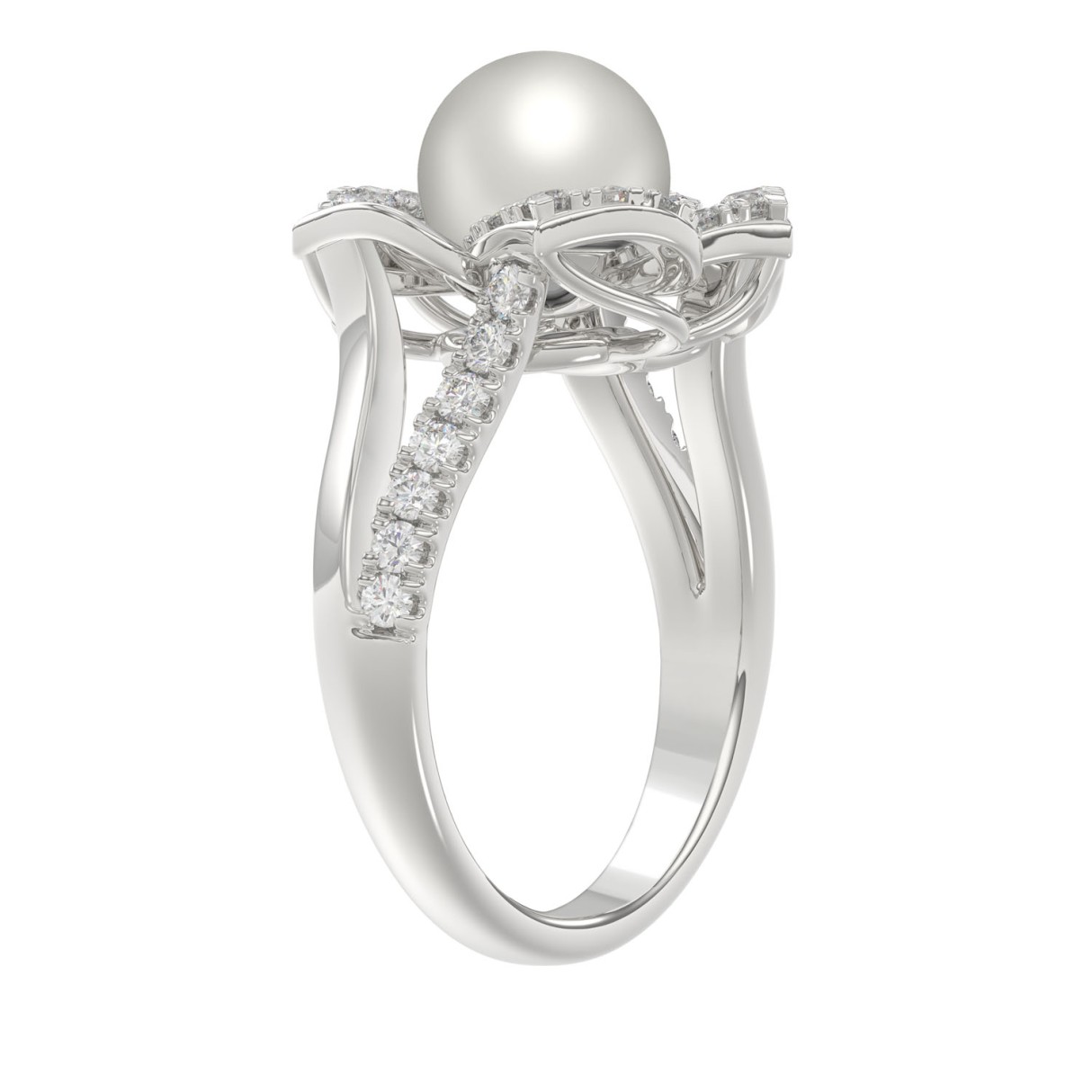 14K WHITE GOLD 1/2CT ROUND/PEARL DIAMOND LADIES RING