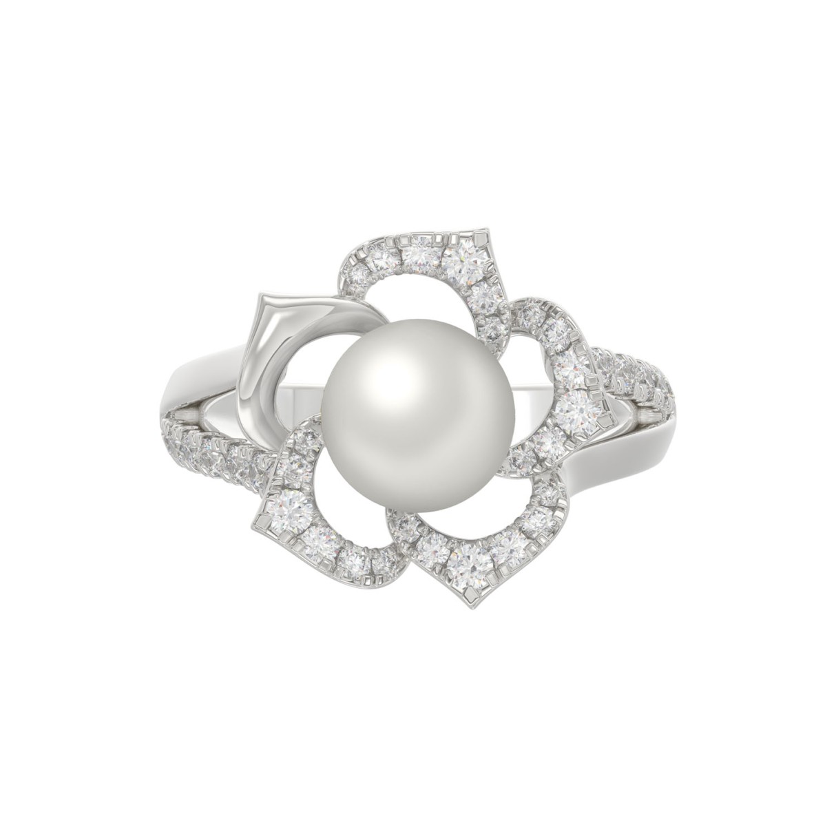 14K WHITE GOLD 1/2CT ROUND/PEARL DIAMOND LADIES RING