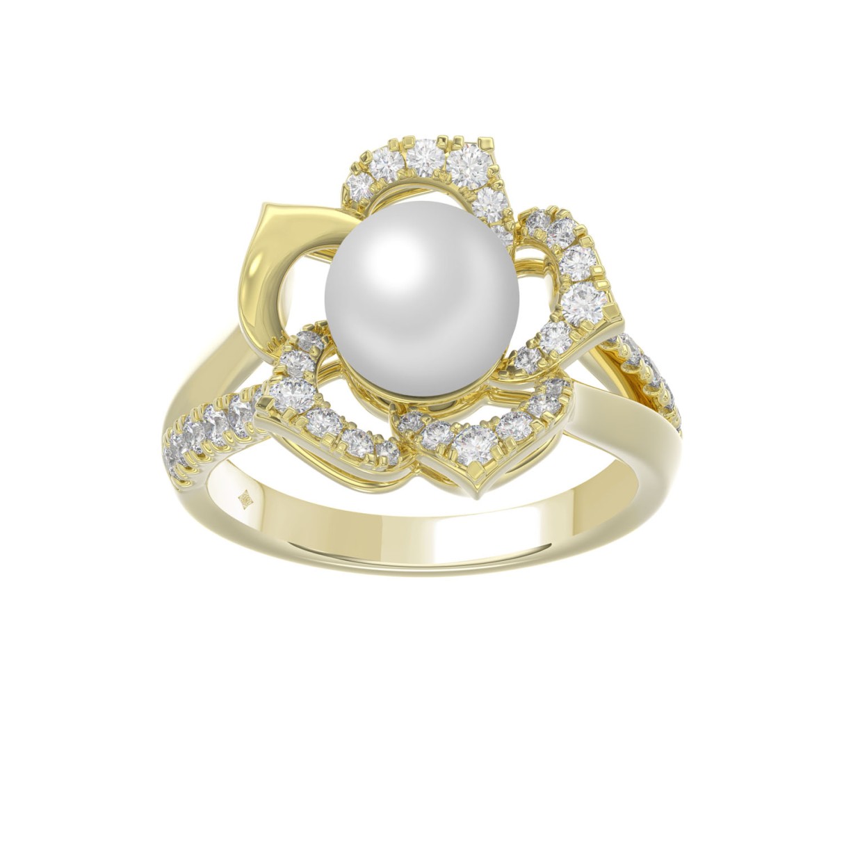 14K YELLOW GOLD 1/2CT ROUND/PEARL DIAMOND LADIES R...