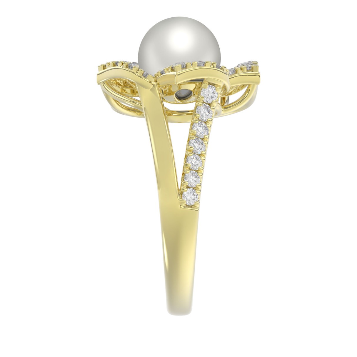 14K YELLOW GOLD 1/2CT ROUND/PEARL DIAMOND LADIES RING