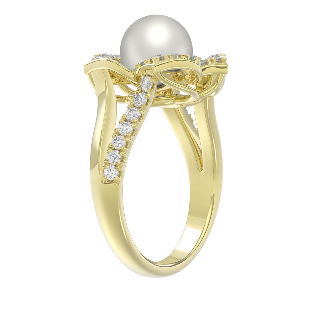 14K YELLOW GOLD 1/2CT ROUND/PEARL DIAMOND LADIES RING