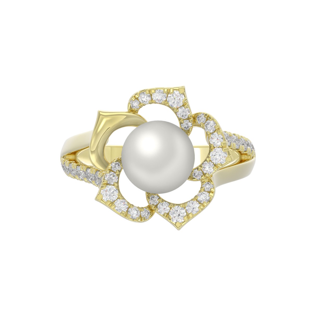 14K YELLOW GOLD 1/2CT ROUND/PEARL DIAMOND LADIES RING