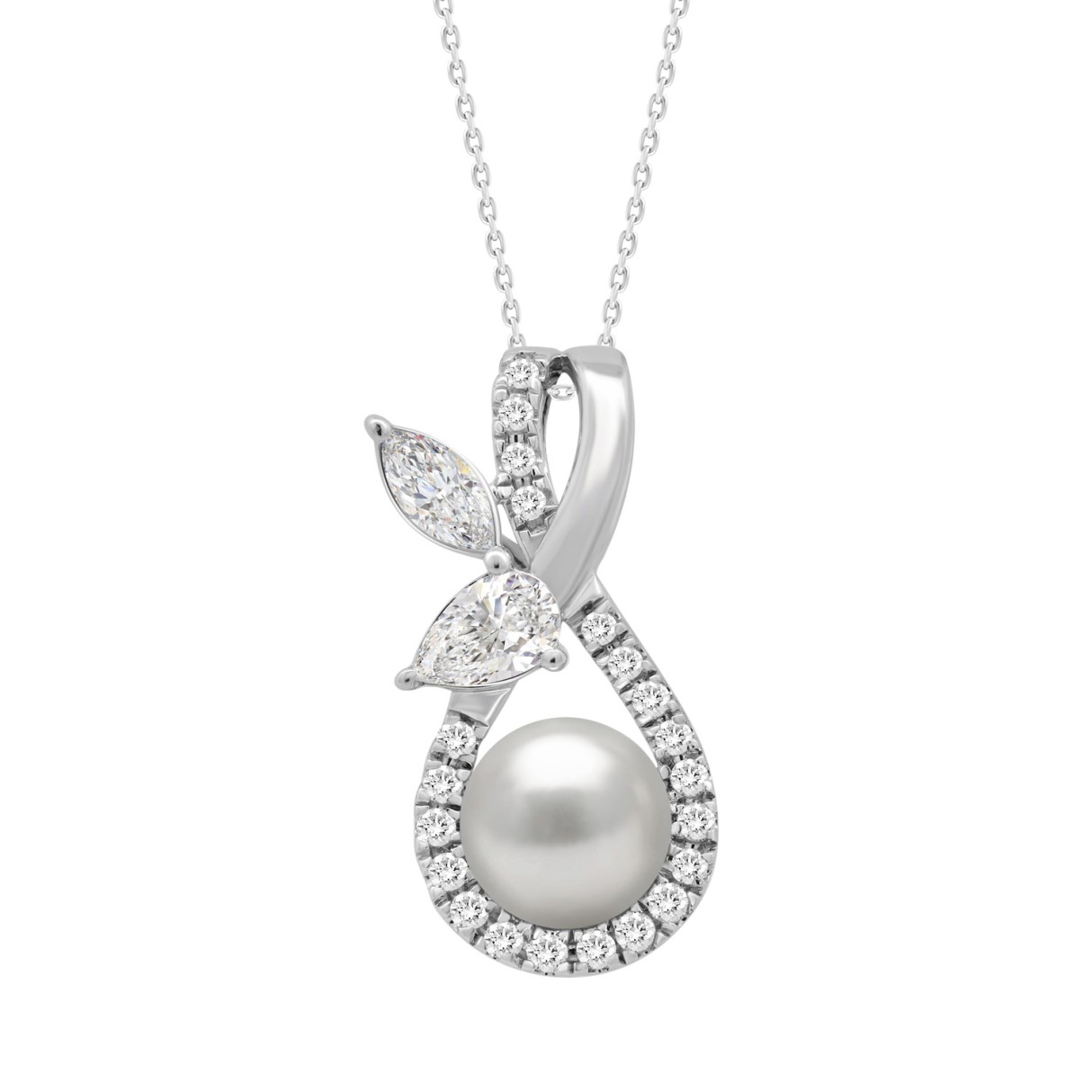 14K WHITE GOLD 1/2CT ROUND/MARQUISE/PEARL DIAMOND ...