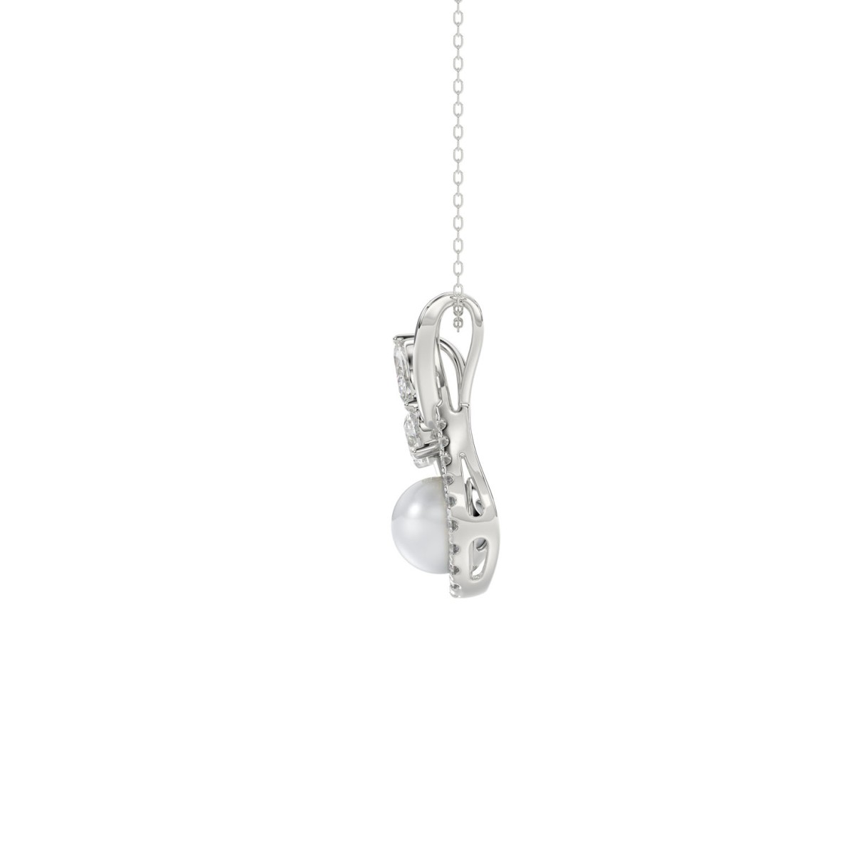14K WHITE GOLD 1/2CT PEAR/ROUND/MARQUISE/PEARL DIAMOND LADIES PENDANT WITH CHAIN