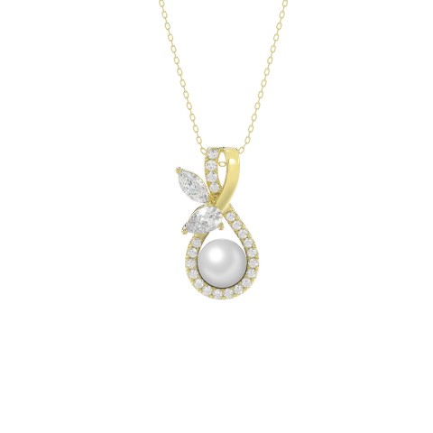 14K YELLOW GOLD 1/2CT PEAR/ROUND/MARQUISE/PEARL DIAMOND LADIES PENDANT WITH CHAIN