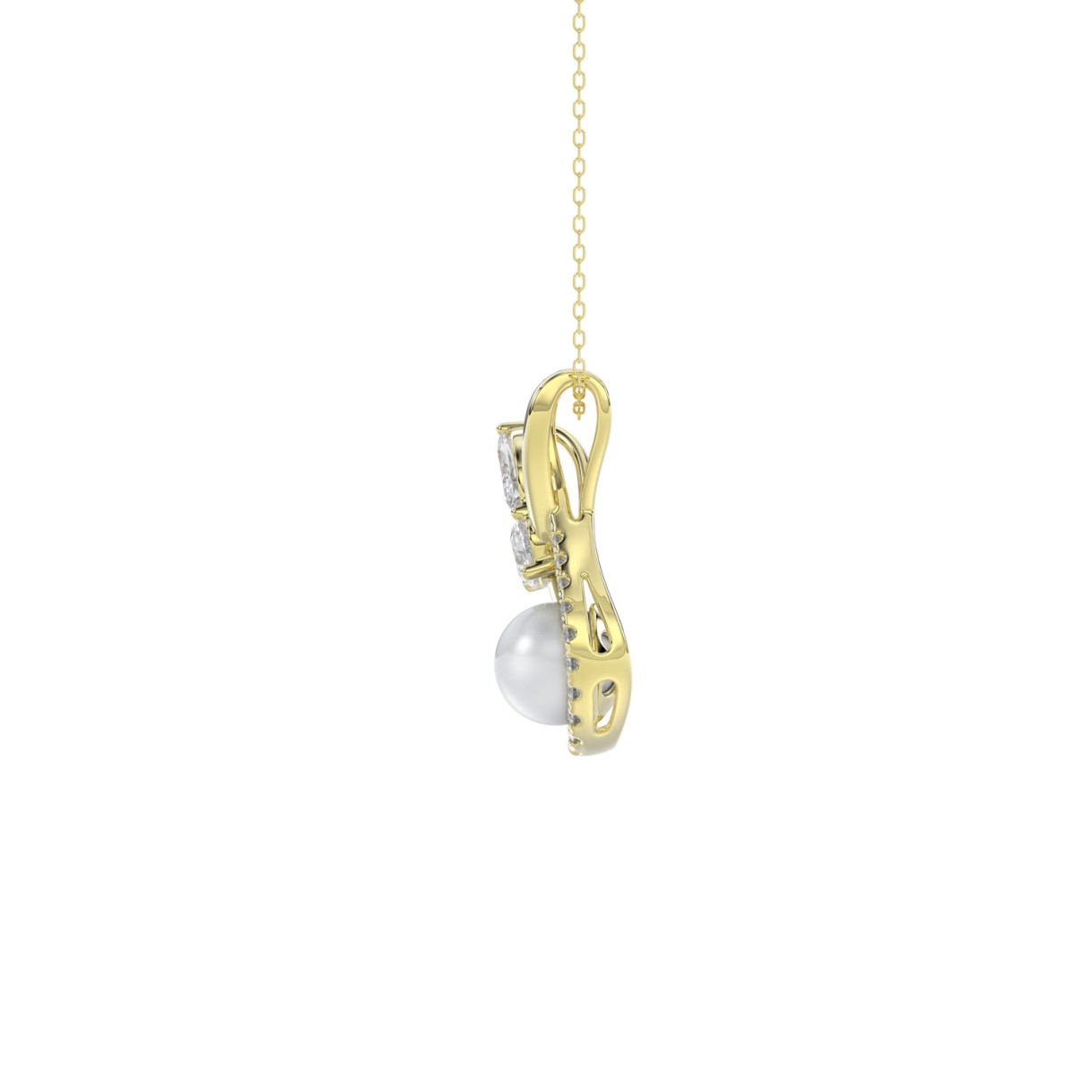 14K YELLOW GOLD 1/2CT PEAR/ROUND/MARQUISE/PEARL DIAMOND LADIES PENDANT WITH CHAIN