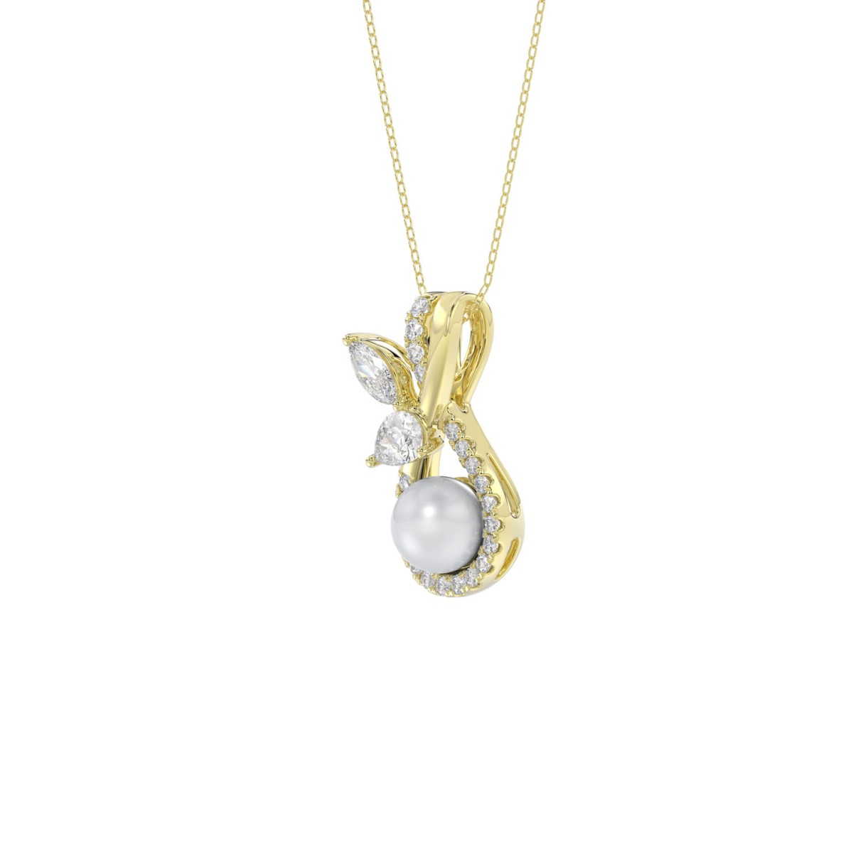 14K YELLOW GOLD 1/2CT PEAR/ROUND/MARQUISE/PEARL DIAMOND LADIES PENDANT WITH CHAIN