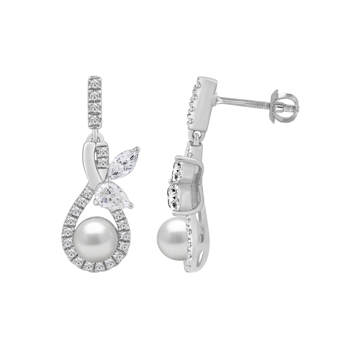 14K WHITE GOLD 3/4CT ROUND/MARQUISE/PEARL DIAMOND ...