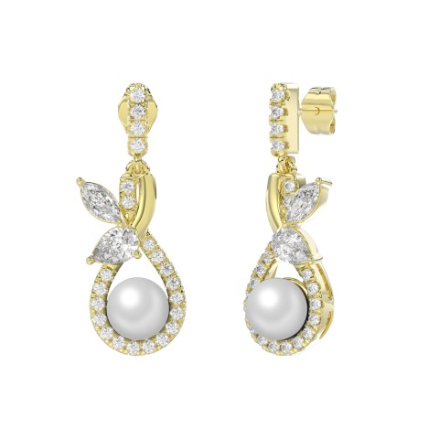 14K YELLOW GOLD 3/4CT ROUND/MARQUISE/PEARL DIAMOND LADIES EARRINGS