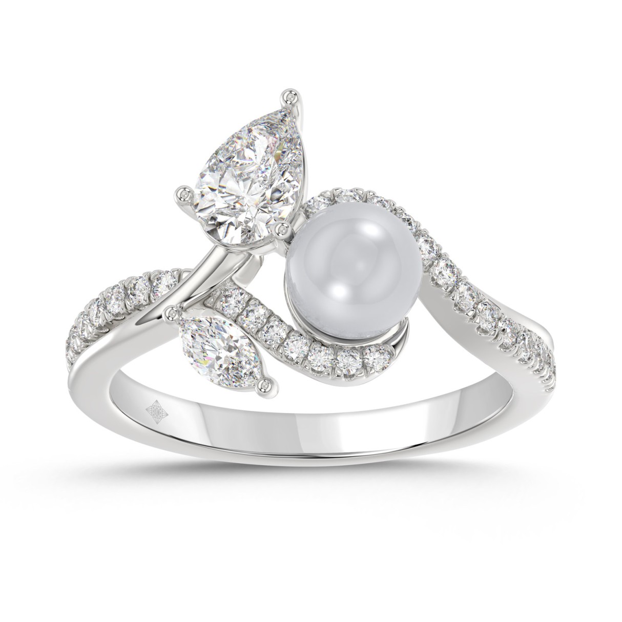 14K WHITE GOLD 3/4CT ROUND/MARQUISE/PEARL/PEAR DIAMOND LADIES RING