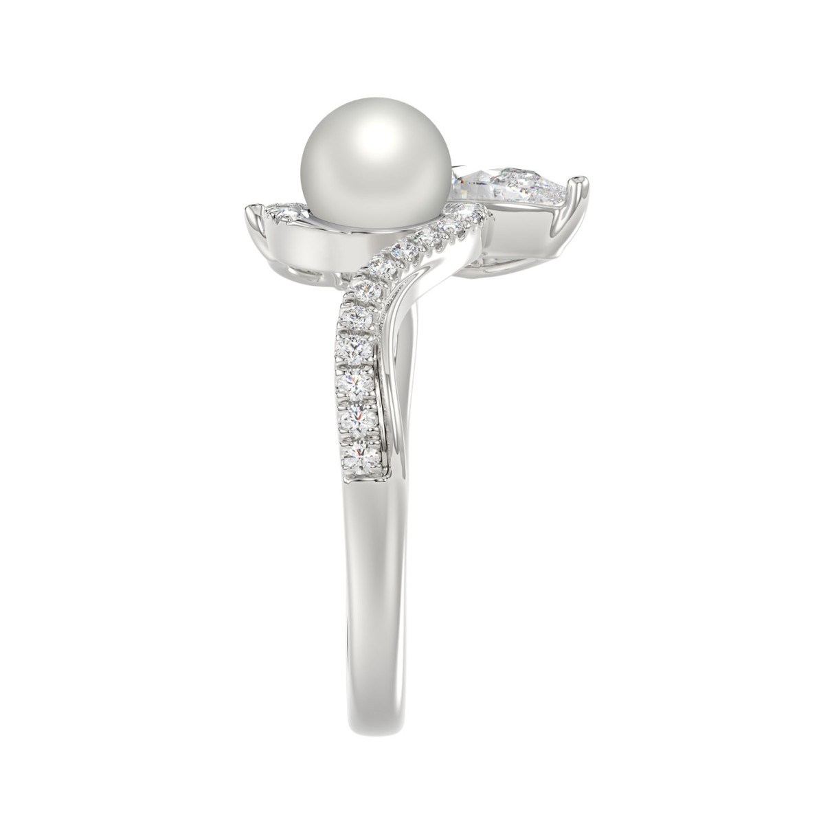 14K WHITE GOLD 3/4CT ROUND/MARQUISE/PEARL/PEAR DIAMOND LADIES RING