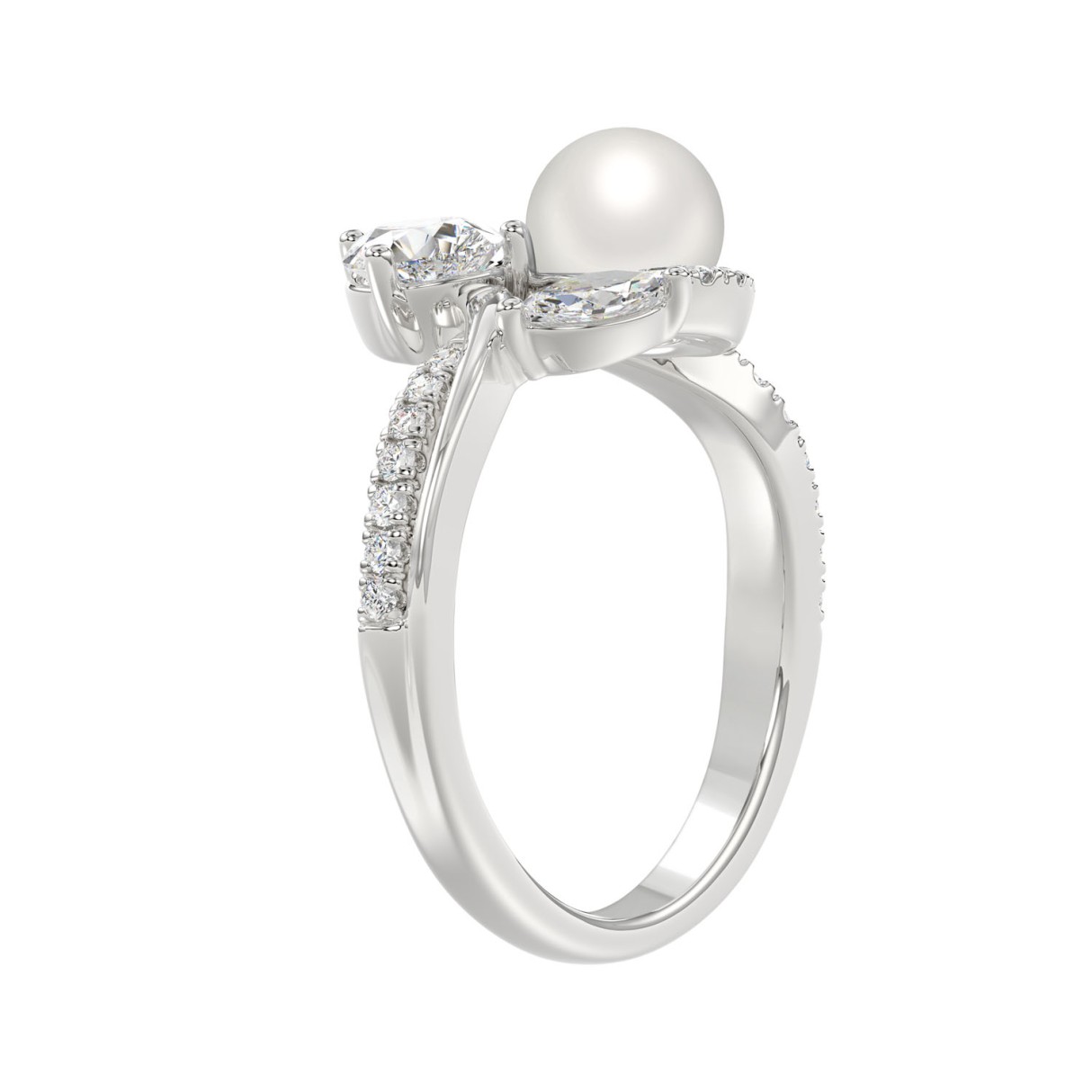 14K WHITE GOLD 3/4CT ROUND/MARQUISE/PEARL/PEAR DIAMOND LADIES RING