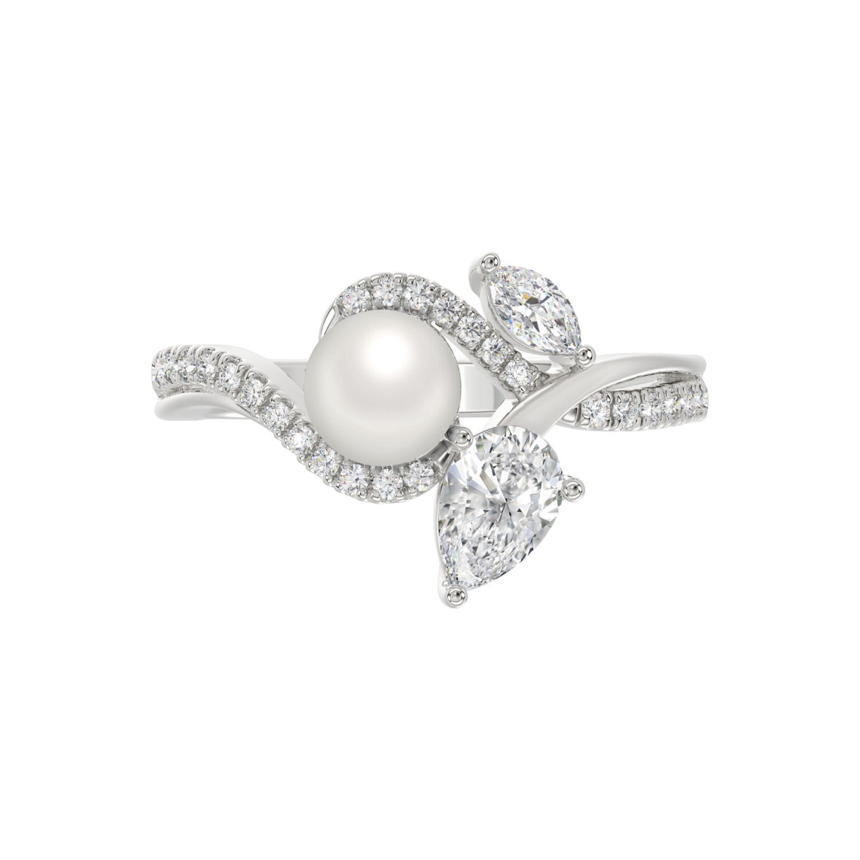 14K WHITE GOLD 3/4CT ROUND/MARQUISE/PEARL/PEAR DIAMOND LADIES RING