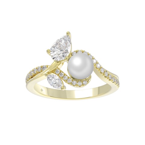 14K YELLOW GOLD 3/4CT ROUND/MARQUISE/PEARL/PEAR DIAMOND LADIES RING