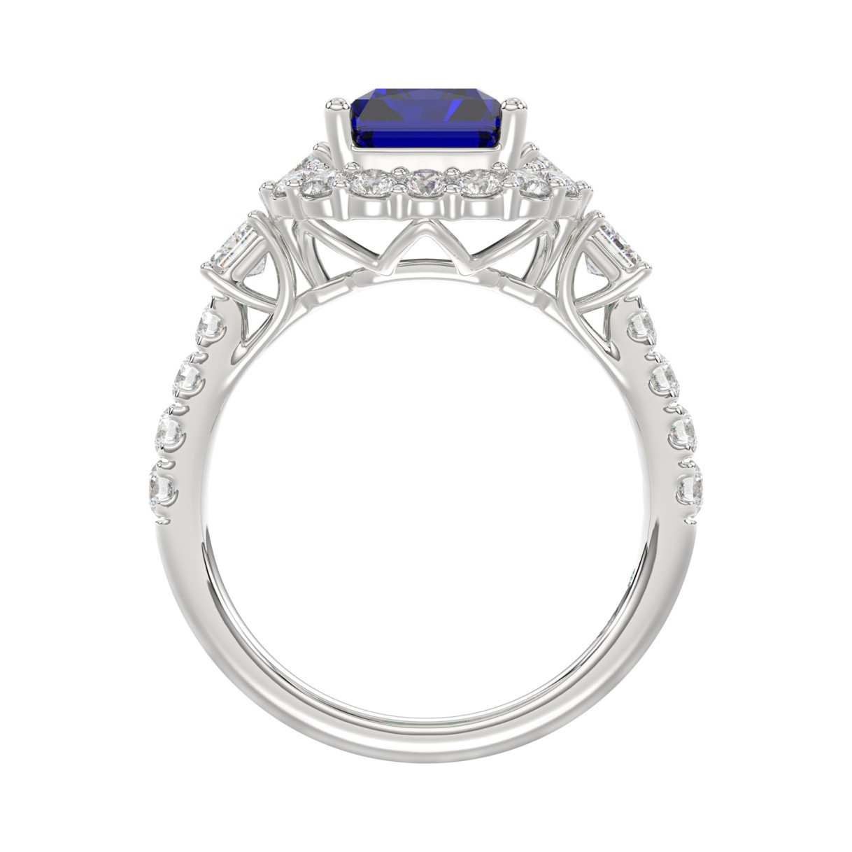 14K WHITE GOLD 4 1/2CT ROUND/EMERALD DIAMOND LADIES RING (CENTER STONE EMERALD BLUE SAPPHIRE DIAMOND 3CT)