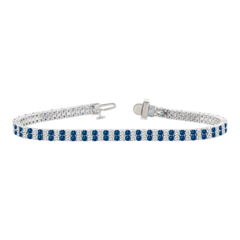 14K WHITE GOLD 5 3/4CT ROUND/ROUND BLUE SAPPHIRE DIAMOND LADIES BRACELET