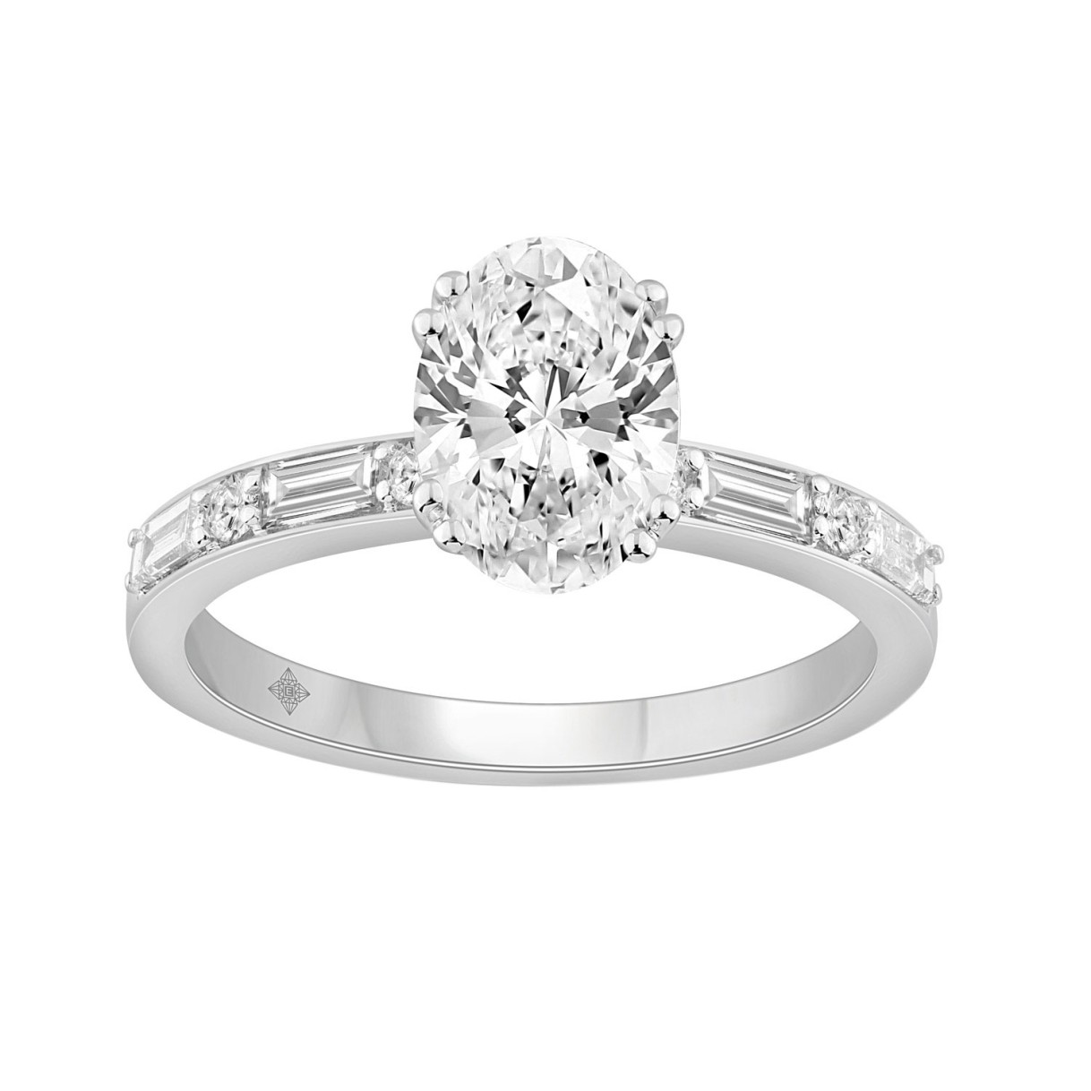 14K WHITE GOLD 1 3/4CT OVAL/BAGUETTE DIAMOND LADIES RING (CENTER STONE OVAL DIAMOND 1 1/2CT)