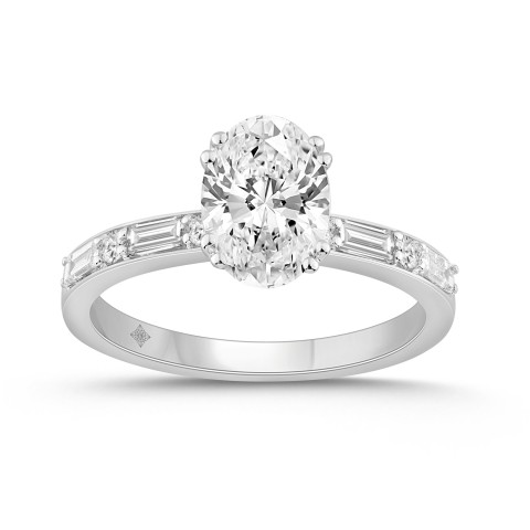 14K WHITE GOLD 1 3/4CT ROUND/BAGUETTE DIAMOND LADIES RING (CENTER STONE ROUND DIAMOND 1 1/2CT)