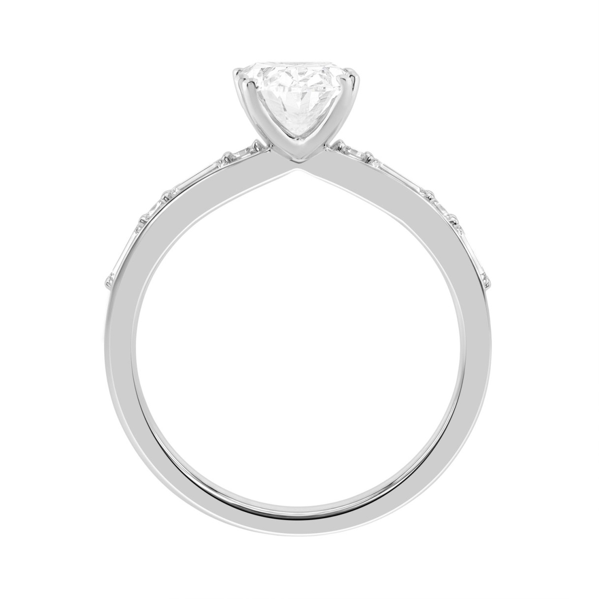 14K WHITE GOLD 1 3/4CT OVAL/BAGUETTE DIAMOND LADIES RING (CENTER STONE OVAL DIAMOND 1 1/2CT)