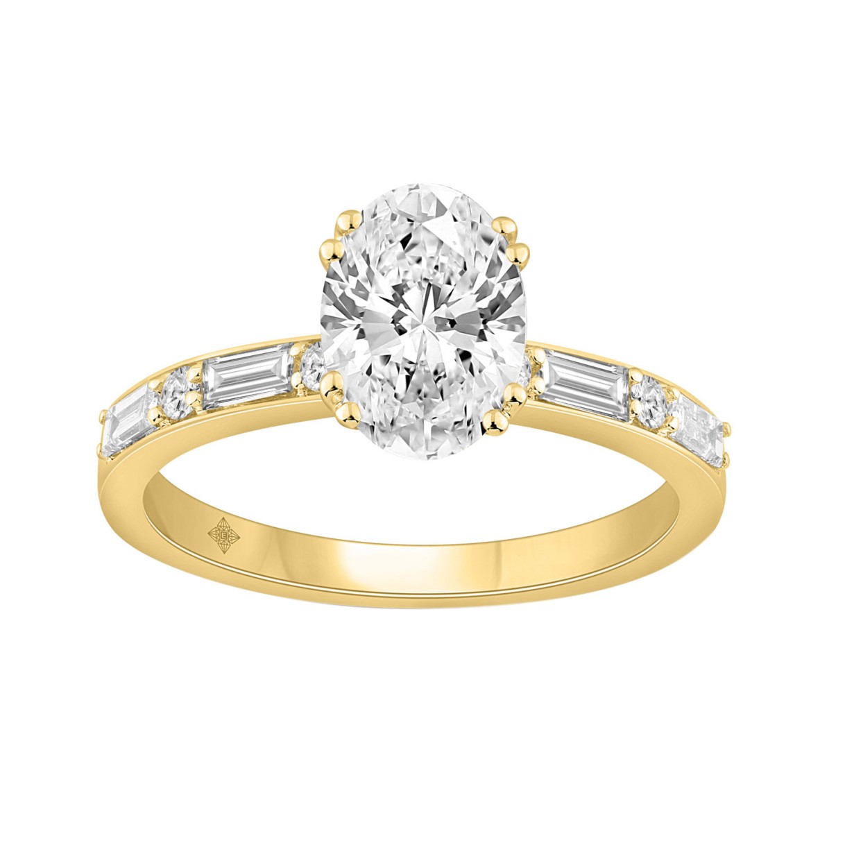14K YELLOW GOLD 1 3/4CT OVAL/BAGUETTE DIAMOND LADIES RING (CENTER STONE OVAL DIAMOND 1 1/2CT)