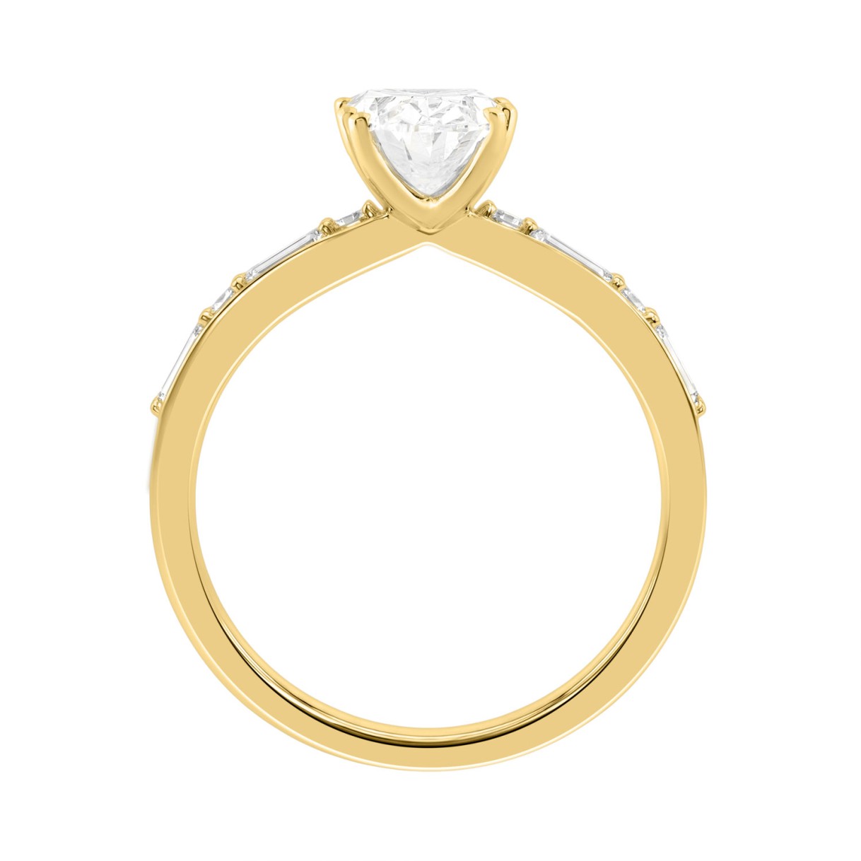 14K YELLOW GOLD 1 3/4CT OVAL/BAGUETTE DIAMOND LADIES RING (CENTER STONE OVAL DIAMOND 1 1/2CT)
