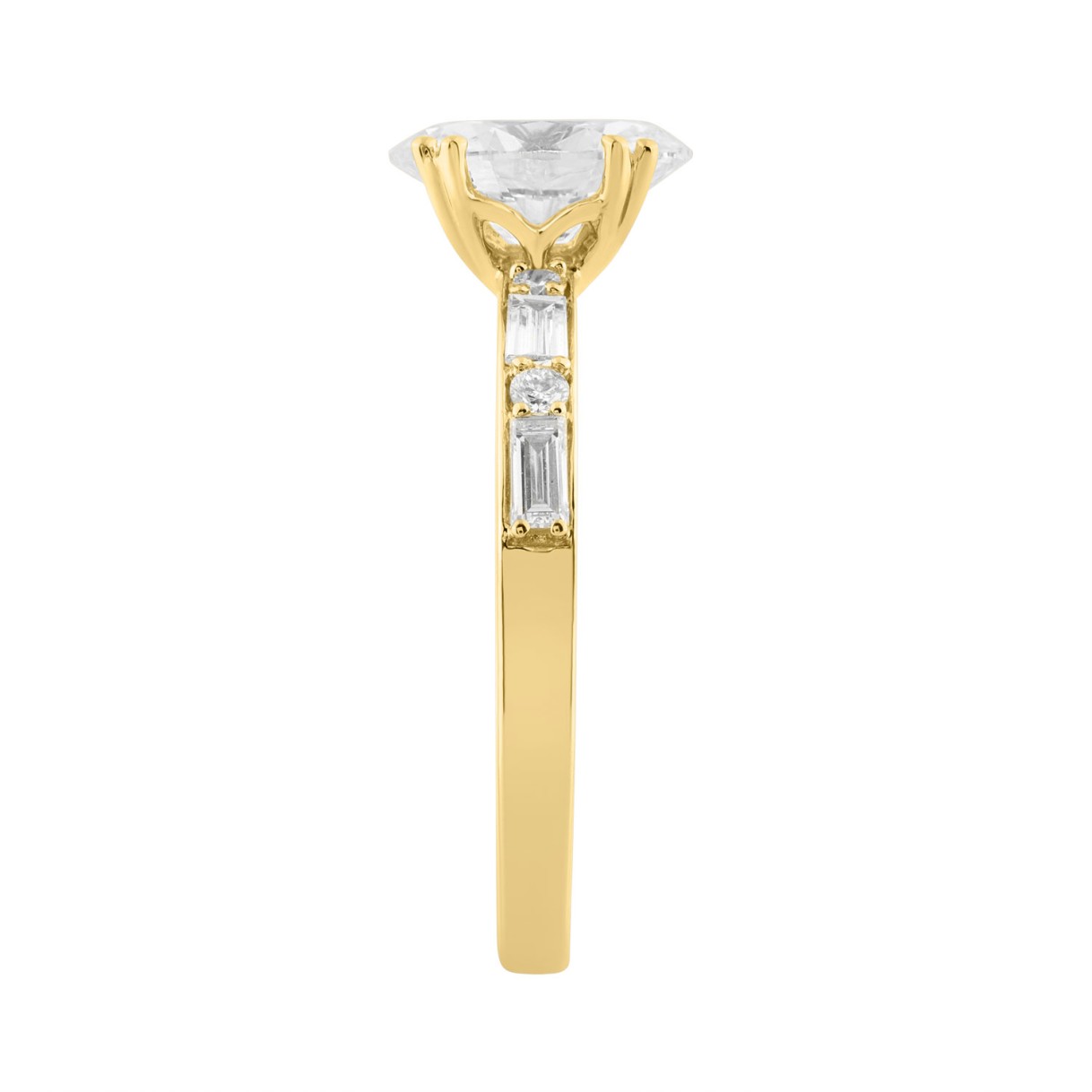 14K YELLOW GOLD 1 3/4CT OVAL/BAGUETTE DIAMOND LADIES RING (CENTER STONE OVAL DIAMOND 1 1/2CT)