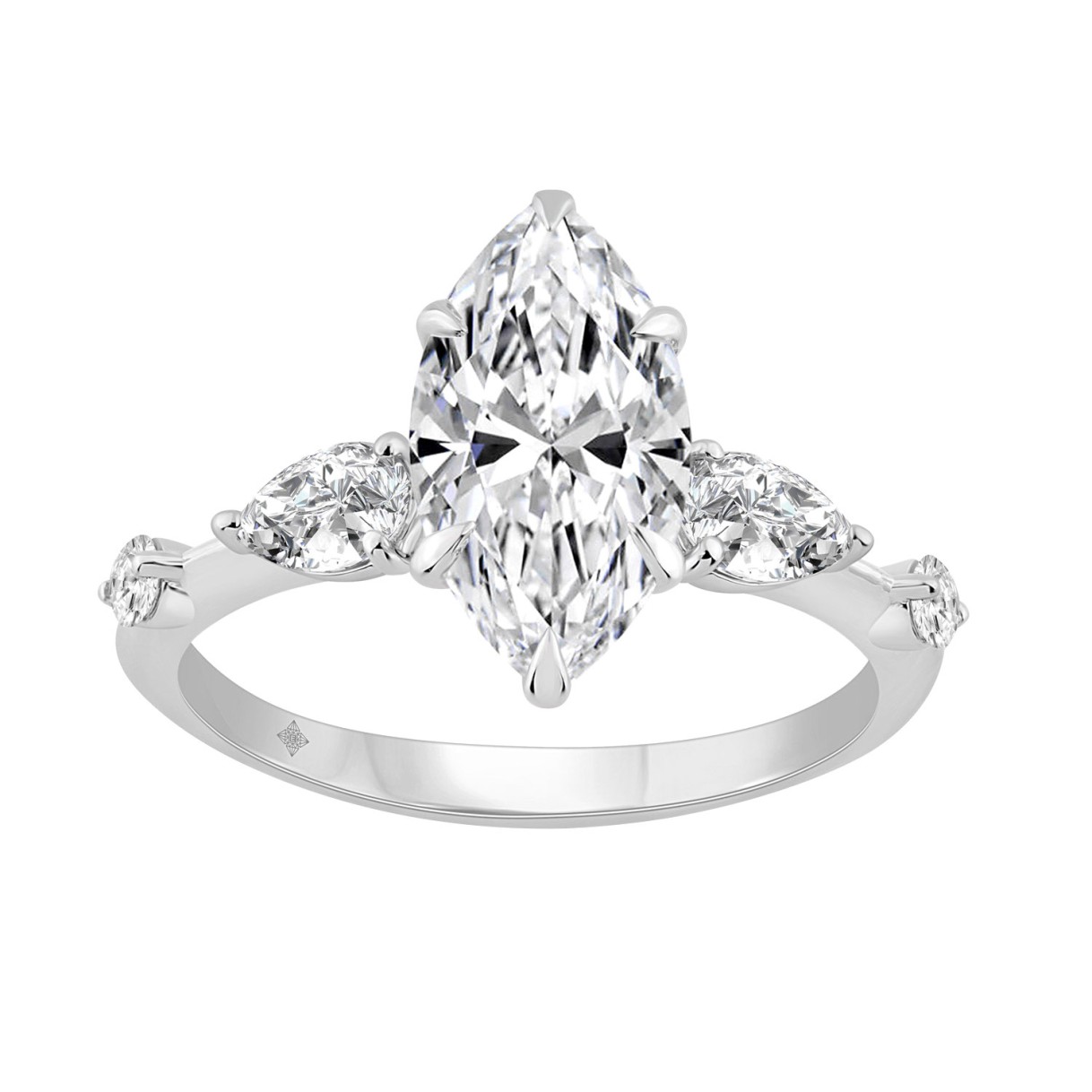 14K WHITE GOLD 2 1/2CT ROUND/MARQUISE/PEAR DIAMOND LADIES RING (CENTER STONE MARQUISE DIAMOND 2CT)