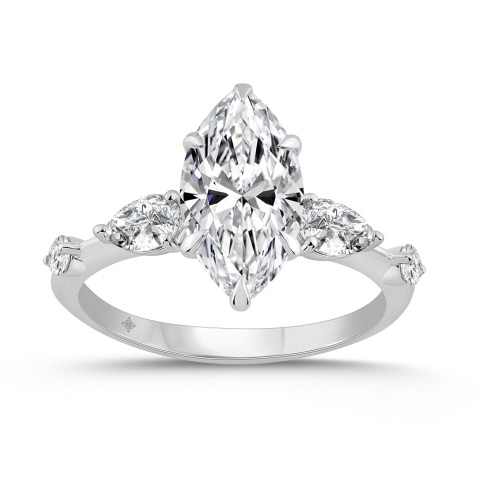 14K WHITE GOLD 2 1/2CT ROUND/MARQUISE/PEAR DIAMOND LADIES RING (CENTER STONE MARQUISE DIAMOND 2CT)