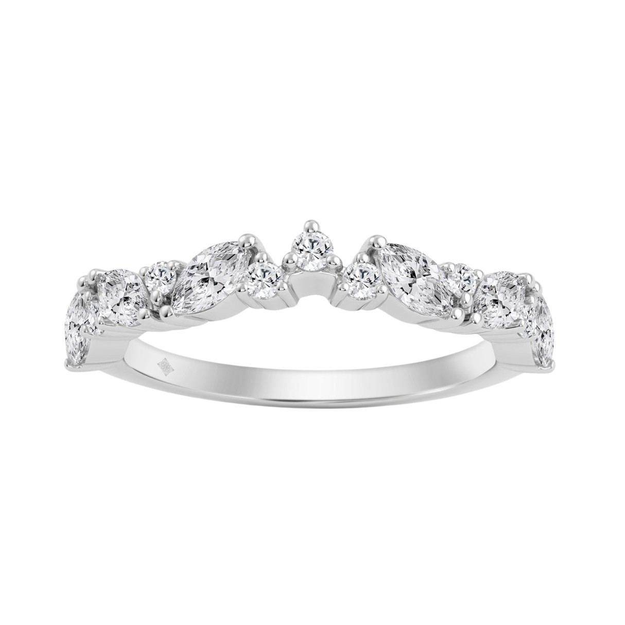 Classic 14K White Gold 3/4Ct Marquise & Round Diamond Fashion Band For Women (Color F-G Clarity Vs1/Vs2)