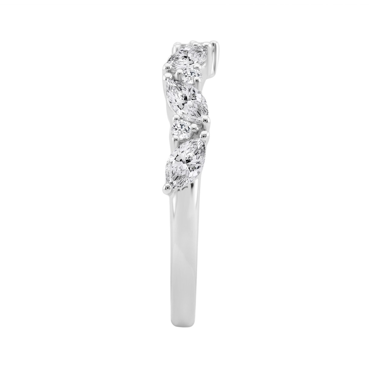 Classic 14K White Gold 3/4Ct Marquise & Round Diamond Fashion Band For Women (Color F-G Clarity Vs1/Vs2)