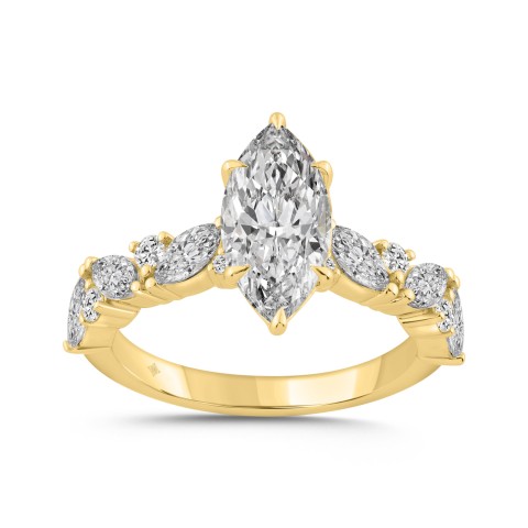 14K YELLOW GOLD 2 3/4CT ROUND/MARQUISE DIAMOND LADIES RING (CENTER STONE MARQUISE DIAMOND 2CT) 14K YELLOW GOLD 2 3/4CT ROUND/MARQUISE DIAMOND LADIES RING (CENTER STONE MARQUISE DIAMOND 2CT)