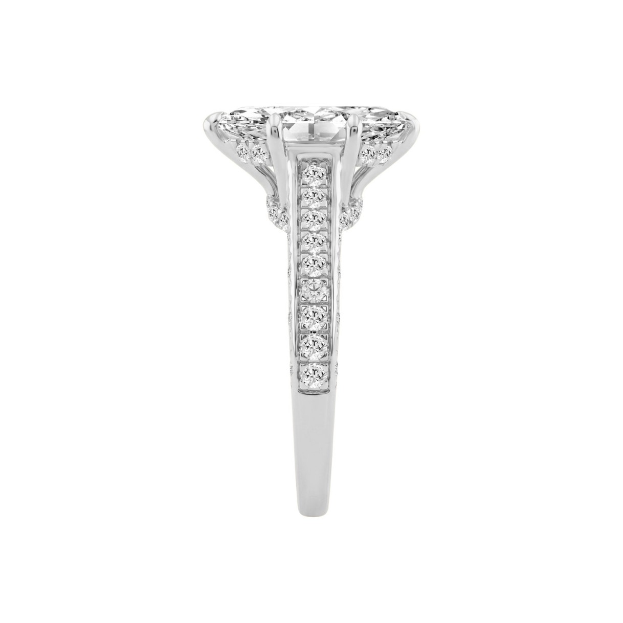 14K WHITE GOLD 2 1/2CT ROUND/MARQUISE DIAMOND LADIES RING (CENTER STONE MARQUISE DIAMOND 2CT)