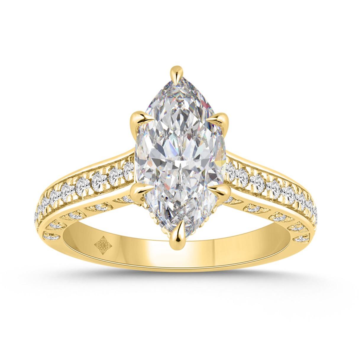 14K YELLOW GOLD 2 1/2CT ROUND/MARQUISE DIAMOND LAD...